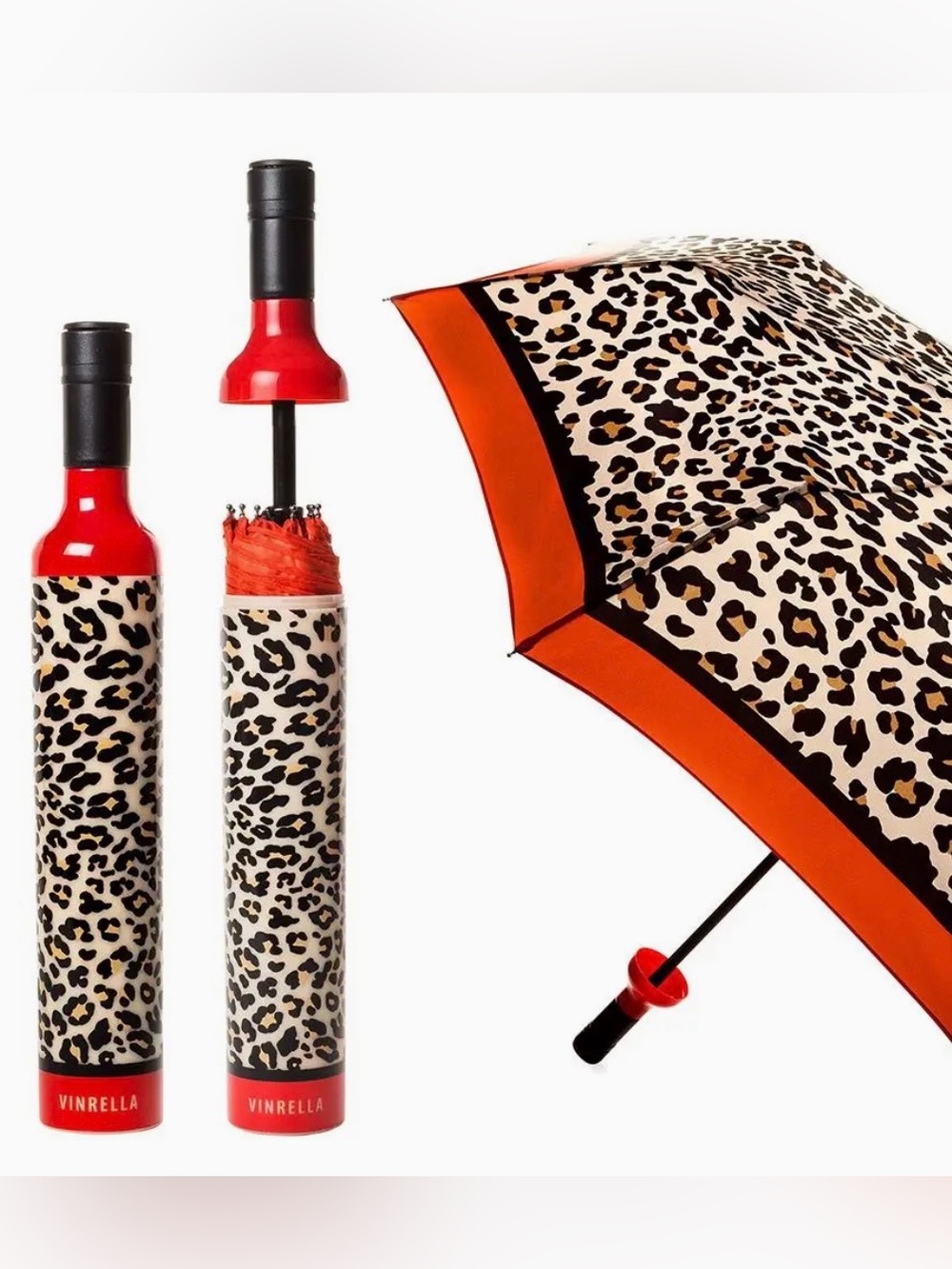 Vinrella Leopard Print Bottle Full Sized Umbrella